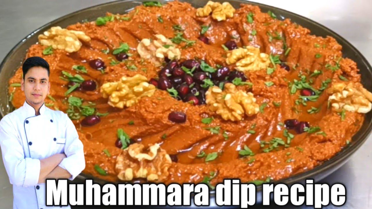 Muhammara:(Roasted Red Pepper & walnut dip) Muhammara dip / dip recipe /