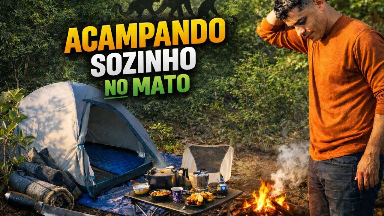 Acampando no meio do mato sozinho aventura selvagem.