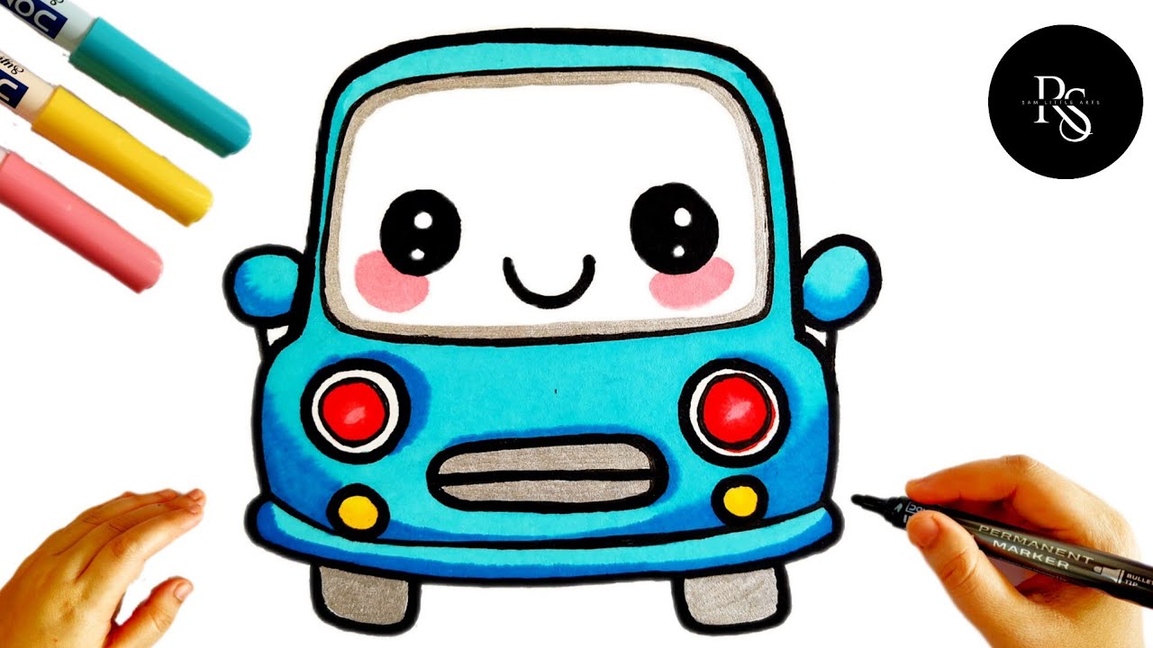 Cute Car Drawing 🚗 | How to Draw a Cute Kawaii Car | Easy Step-by-Step Drawing for Kids & Beginners