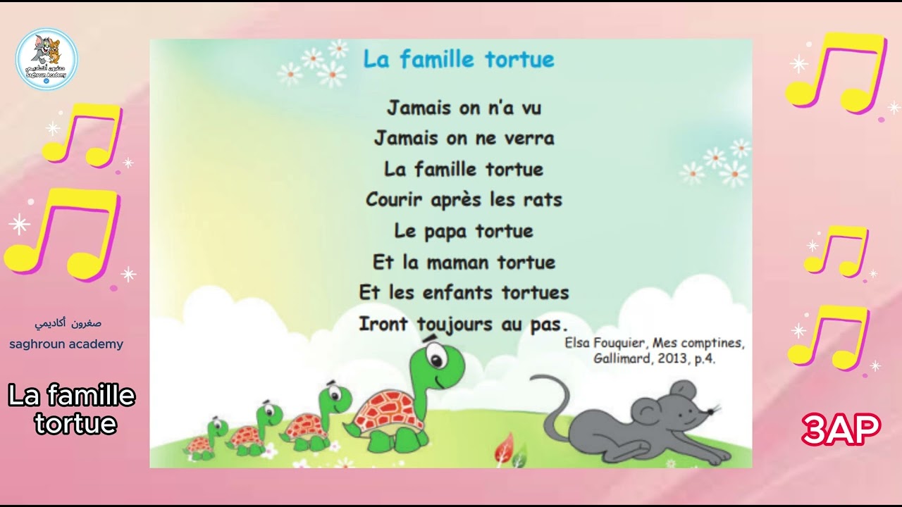 Comptine :  « La famille tortue » / 3 ème année الجزائر  comptine 3 AP | PAGE  40