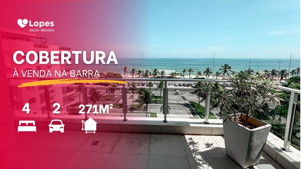 Cobertura Frontal Mar no Recreio | 4 Suítes, 271 m², Posto 5 – Av. Lúcio Costa