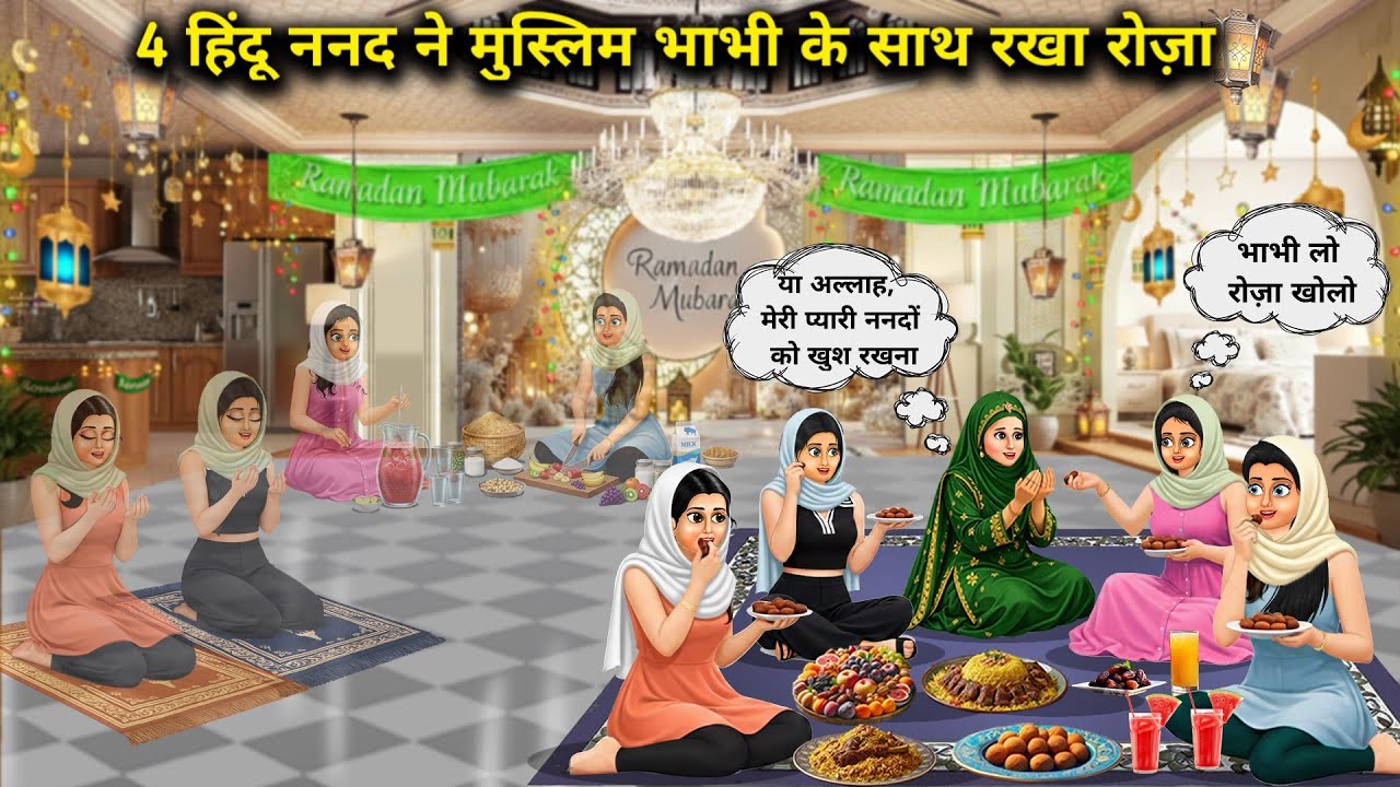 4 हिंदू ननद ने मुस्लिम भाभी के साथ रखा रोज़ा || Cartoon Videos || 4 Hindu sister-in-law kept fast wi