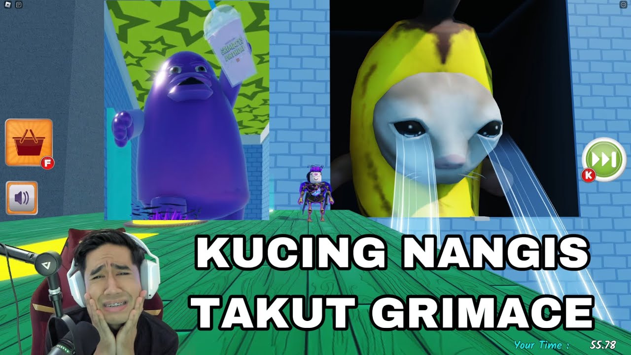 KUCING NANGIS TAKUT GRIMACE 😭 ESCAPE GRIMACE AND BANANA CAT OBBY 😈