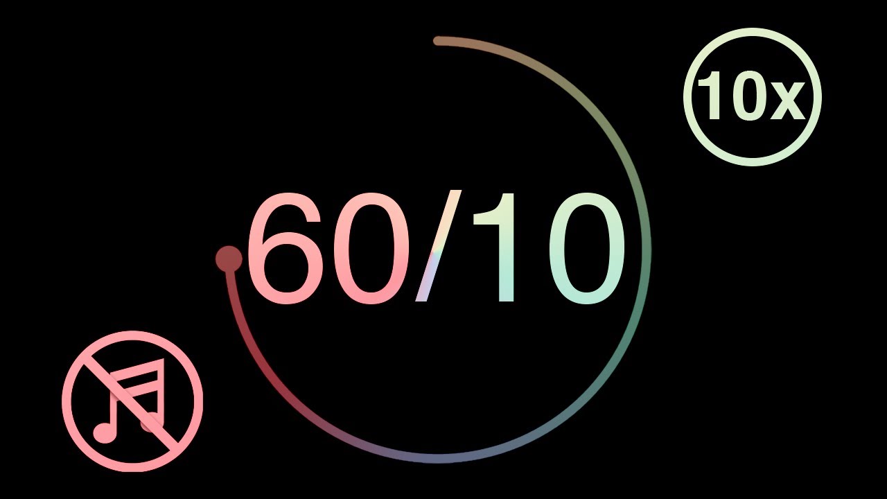 60/10 - 60 Minute Pomodoro Timer with 10 Minute Break - Repeats 5x