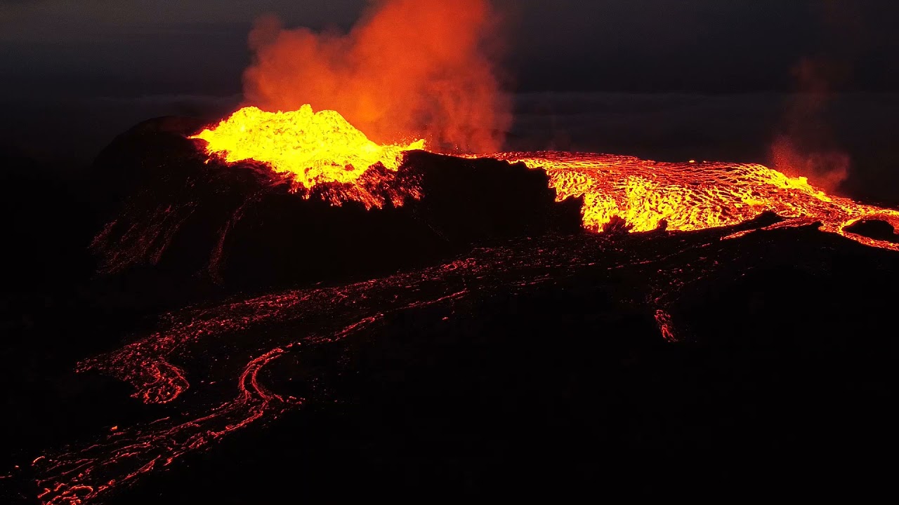 HUGE VOLCANIC ERUPTION OVERFLOWS THE ENTIRE CRATER! HD drone captures it all!