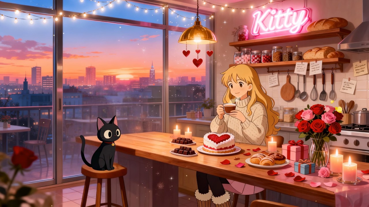 Baking Valentine's Cake 🍰  Kitty's & Yiri's Cozy Bakery Cafe Lofi 🌹 Relaxing Music for Love Days