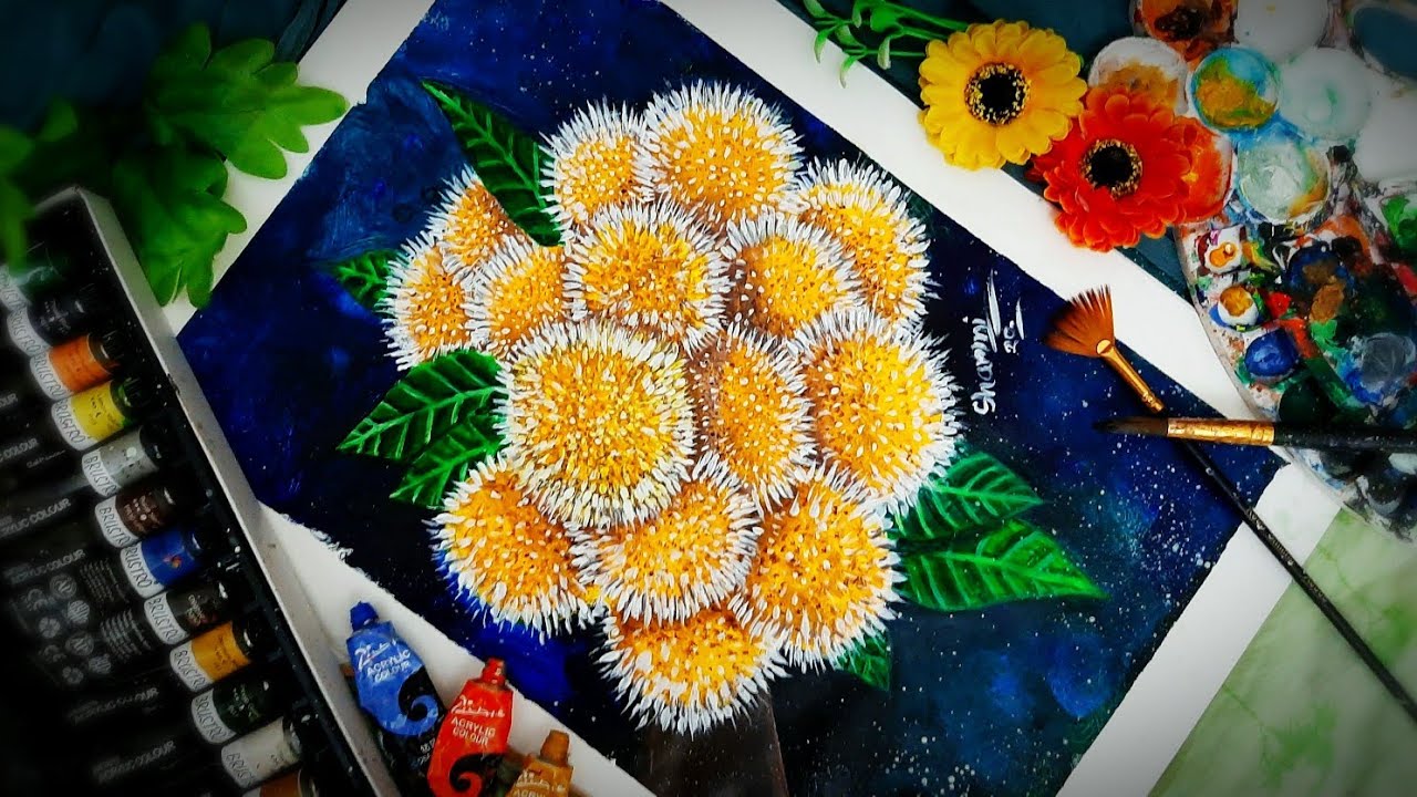 কদম ফুল..|Acrylic speed drawing | RTS Drawing Book.