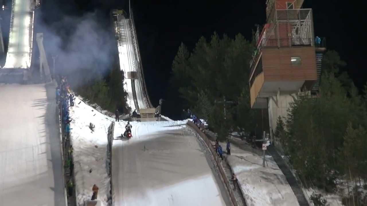 Jussi Seljas snowmobile jump at Lahti ski games