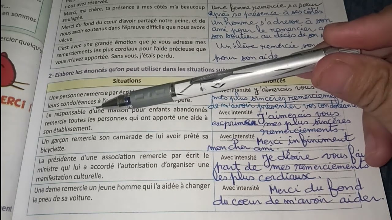 Langue et Communication: Remercier page 41 Passerelle 3ème année collégiale