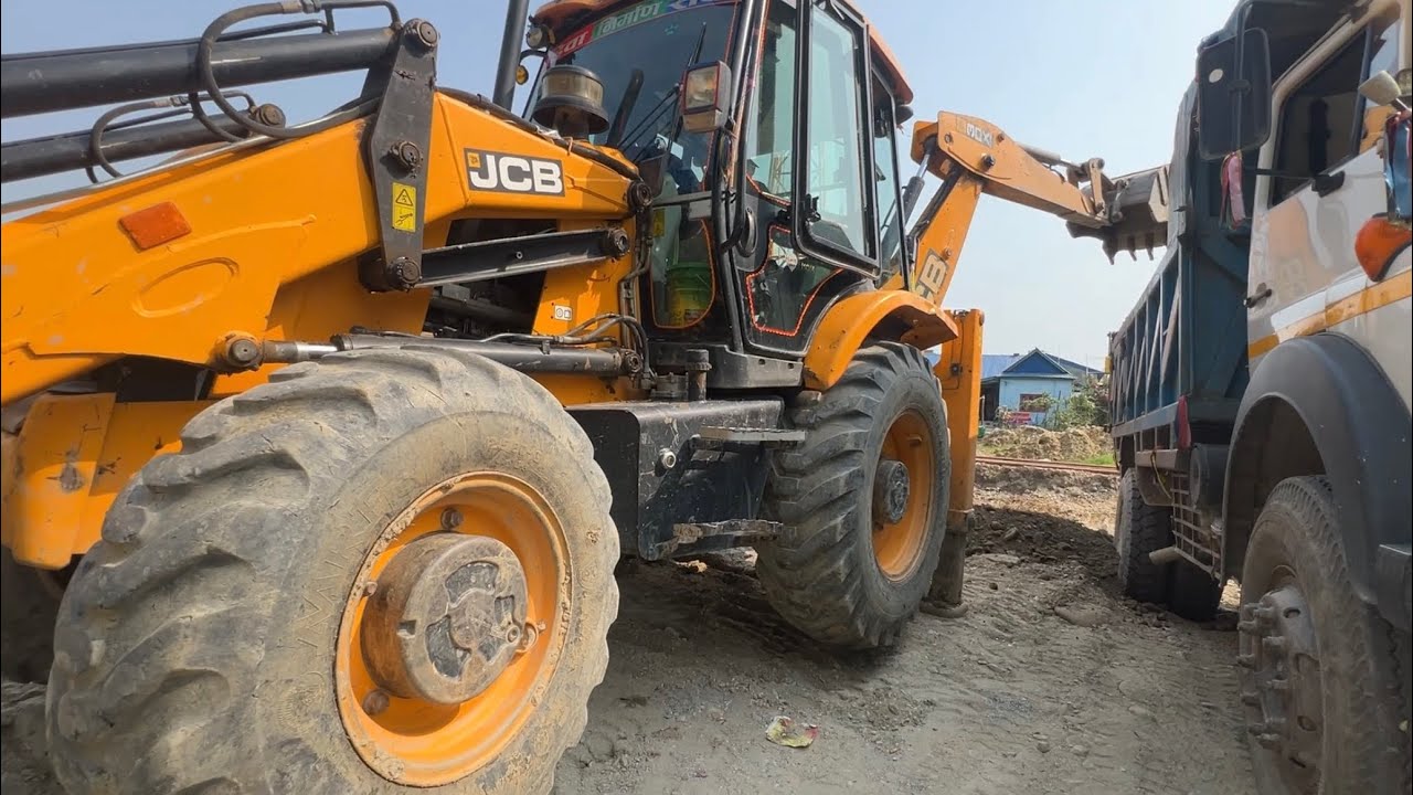 Backhoe Loader Vs Tipper Truck l Loading Gravel On Dump @droneplanet2040