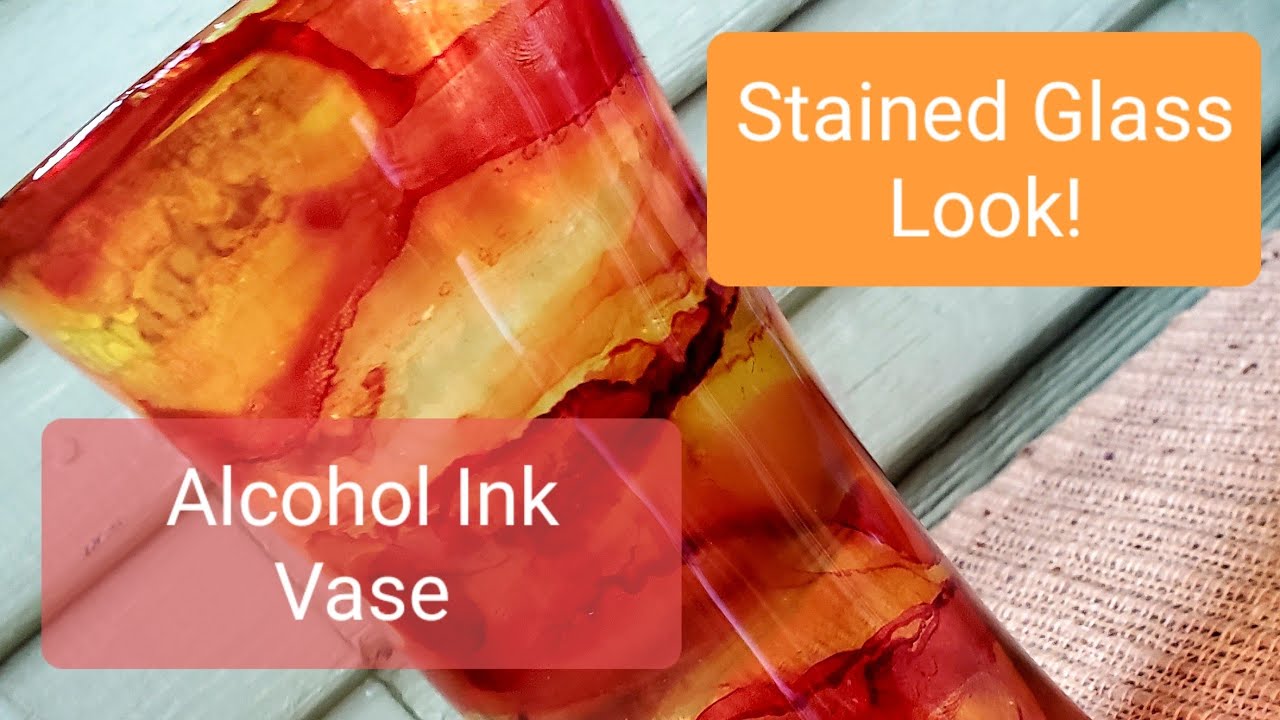 Alcohol Inks on Glass Vase! Stained Glass Look!