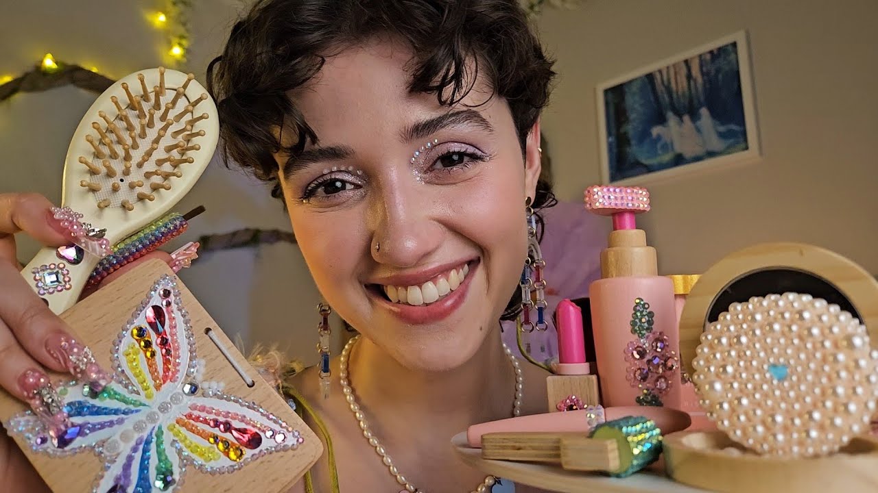ASMR Wooden & Bedazzled Pampering for Sleep 🦋 (layered sounds, makeup, hair, personal attention)