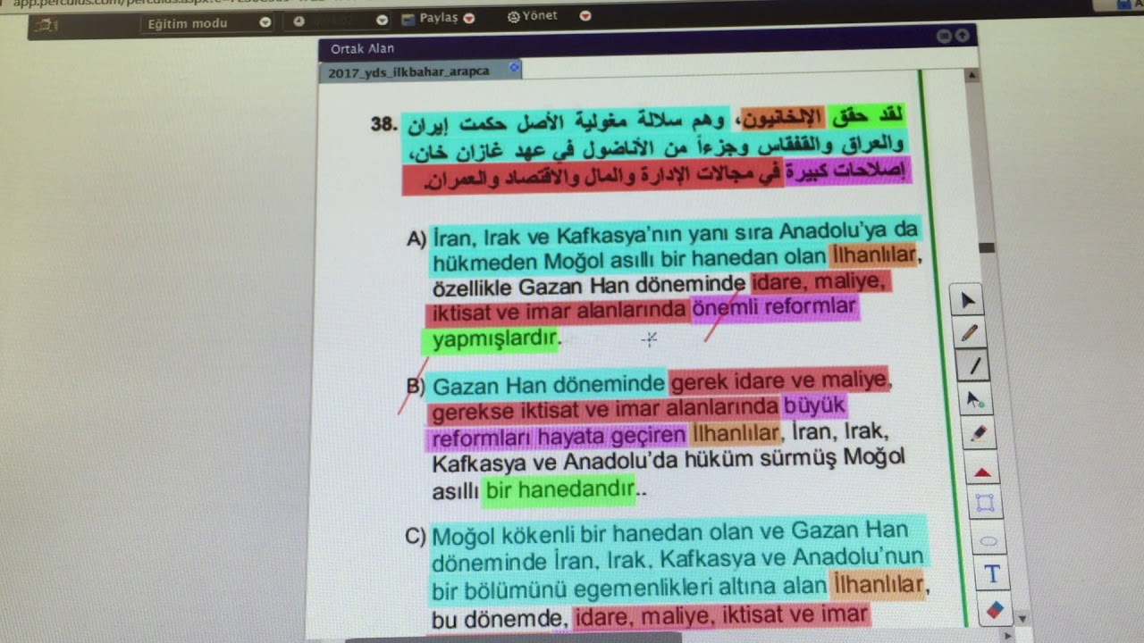 YDS 2017 İlkbahar 38 (Arapçadan Türkçeye Tercüme Soruları)