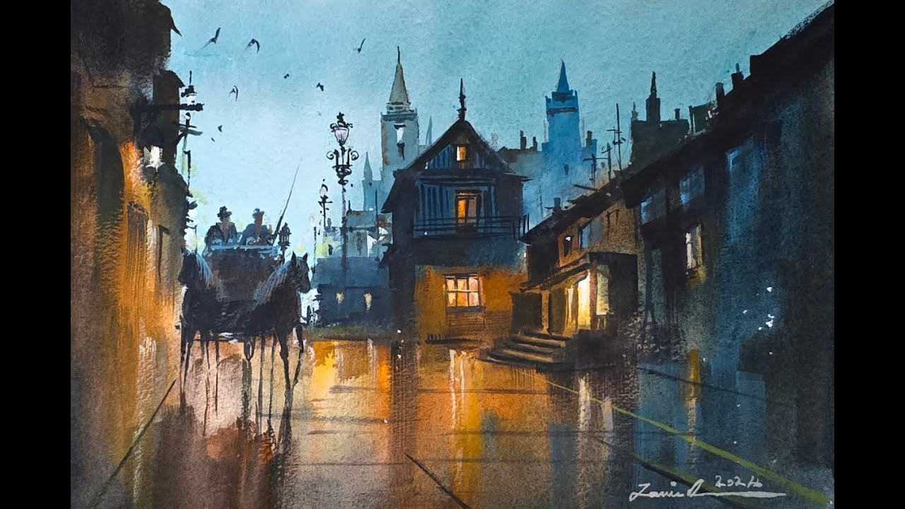 How to paint Cityscape Step by Step - Cityscape at Night