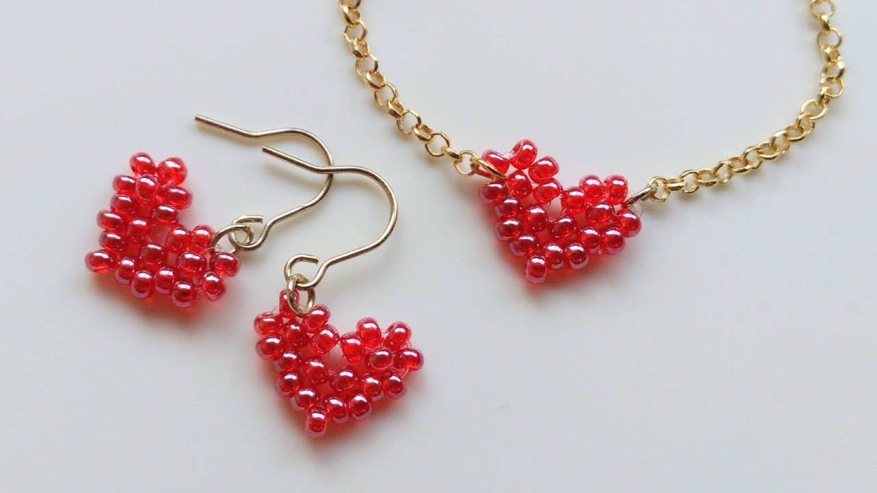 【図でわかりやすく♪】ビーズで作るハートのパーツ　How to make a beaded heart.