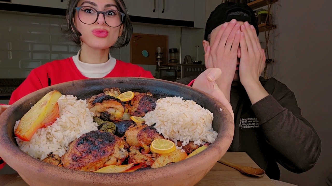 فاجأت زوجي بالفخار مع الدجاج المشوي بدبس الرمان/الأكل ماعجبه 😭