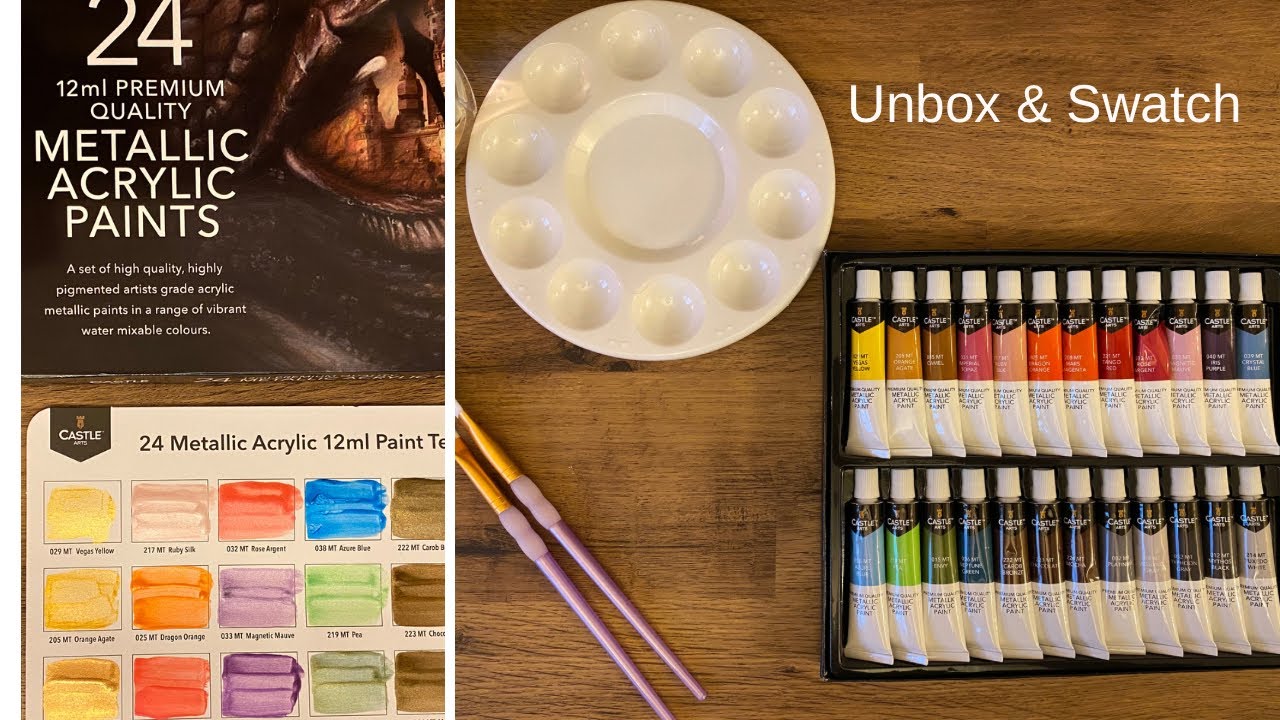 CASTLE ARTS 24 METALLIC ACRYLIC PAINTS - UNBOX & SWATCH