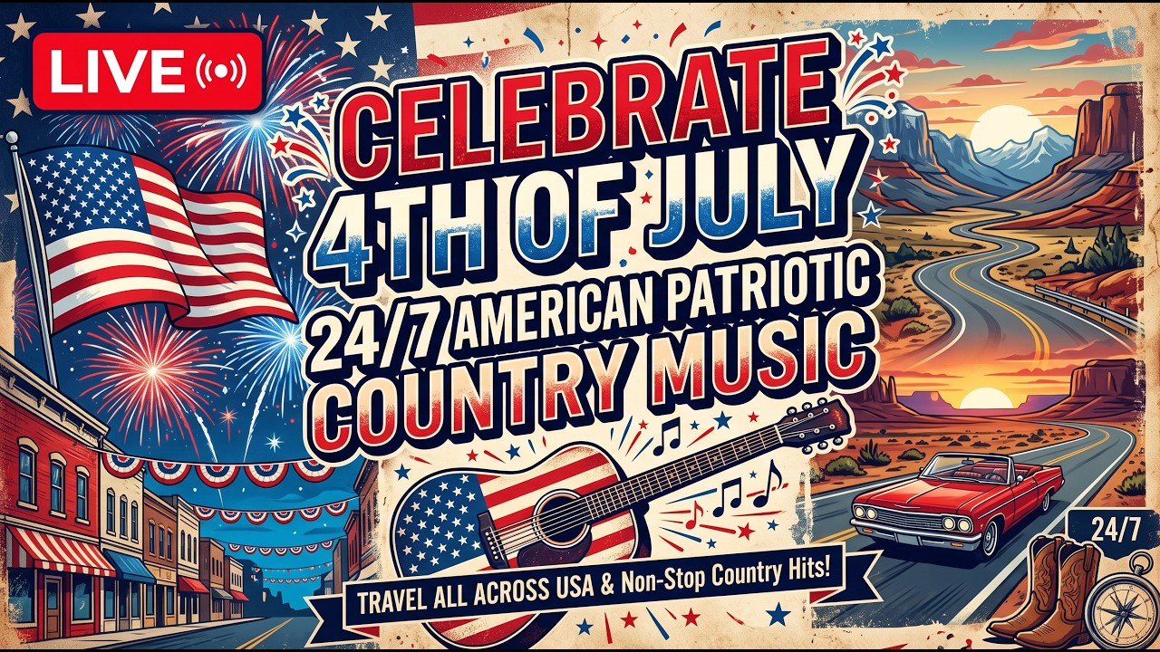 12 Hours American Patriotic Country Music Celebrate 4th of July & Travel All Across USA All Day