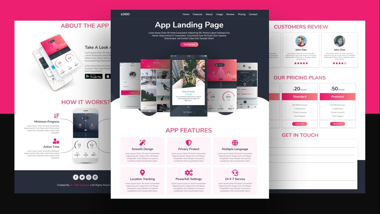 How To Make An ' App Landing Page ' Website Design Using HTML / CSS / JAVASCRIPT - Step By Step