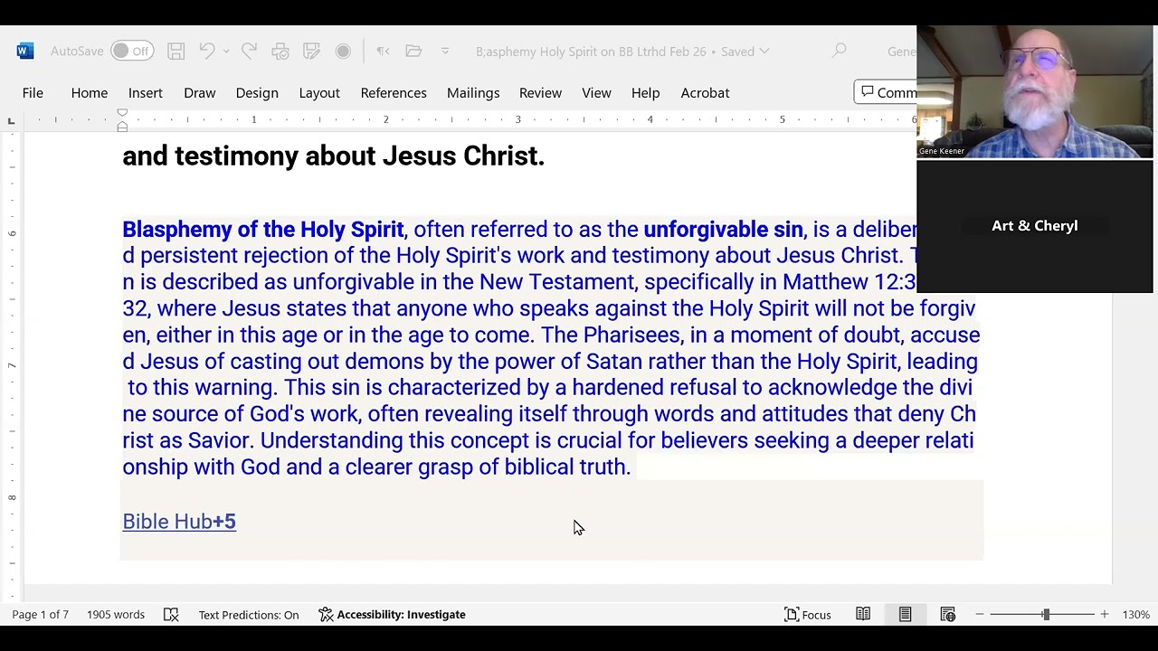 Blasphemy Against the Holy Spirit - Discussion