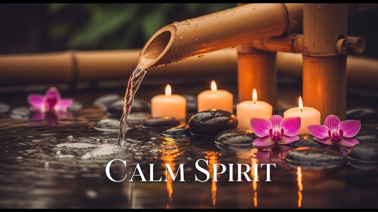 Peaceful Zen Rain Flow Bamboo Fountain and Candle Glow for Deep Sleep Meditation Healing Peace