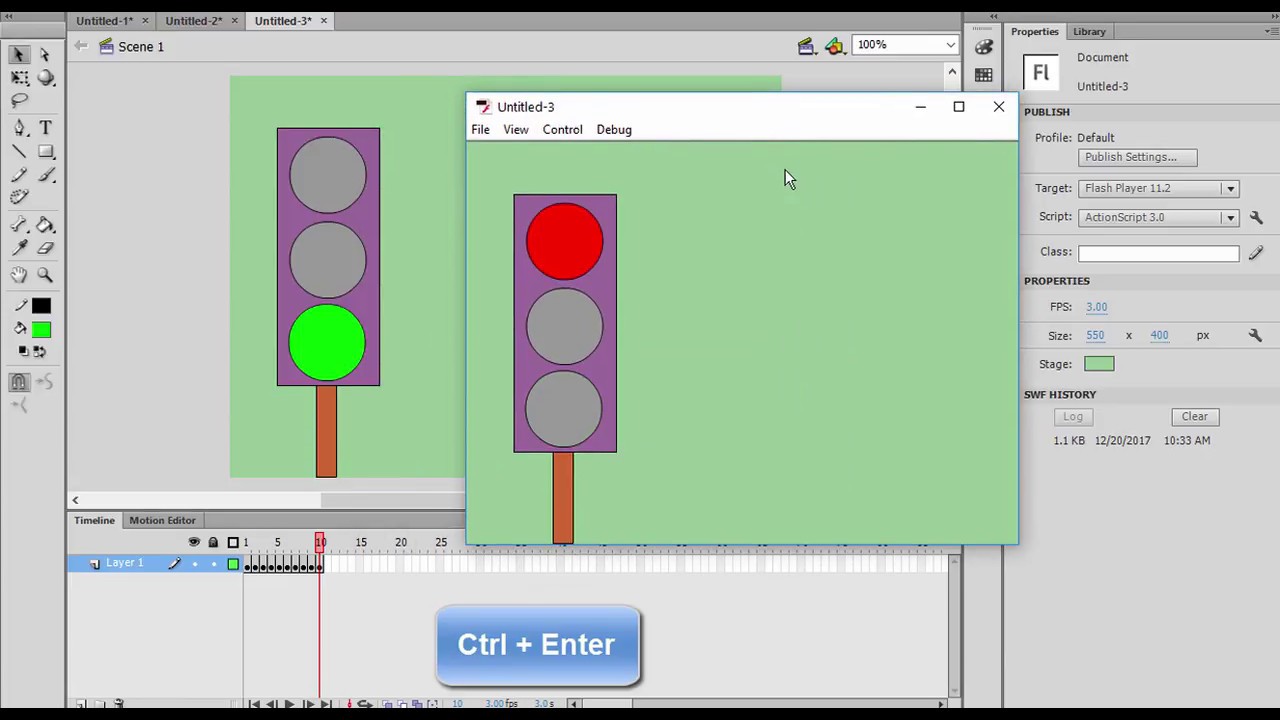 Adobe Flash Professional Animation -4- Traffic Lights - frames practice