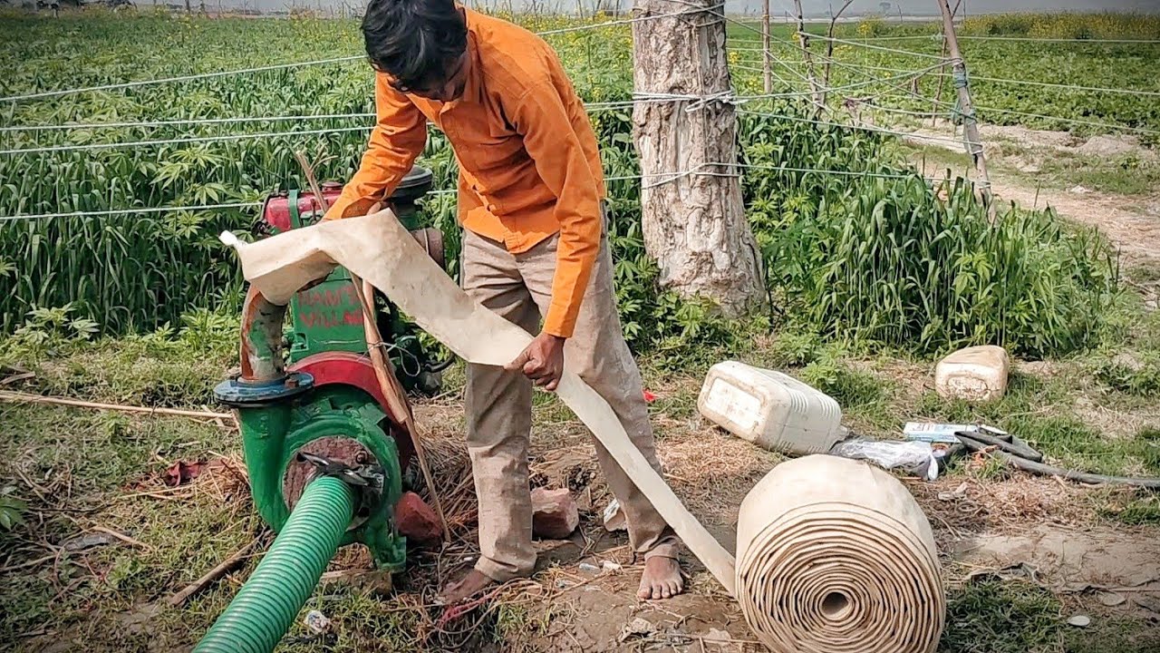Pani wala engine 8hp machine l 4 inch plastic big pipe सिंचाई करता किसान डीजल पंप