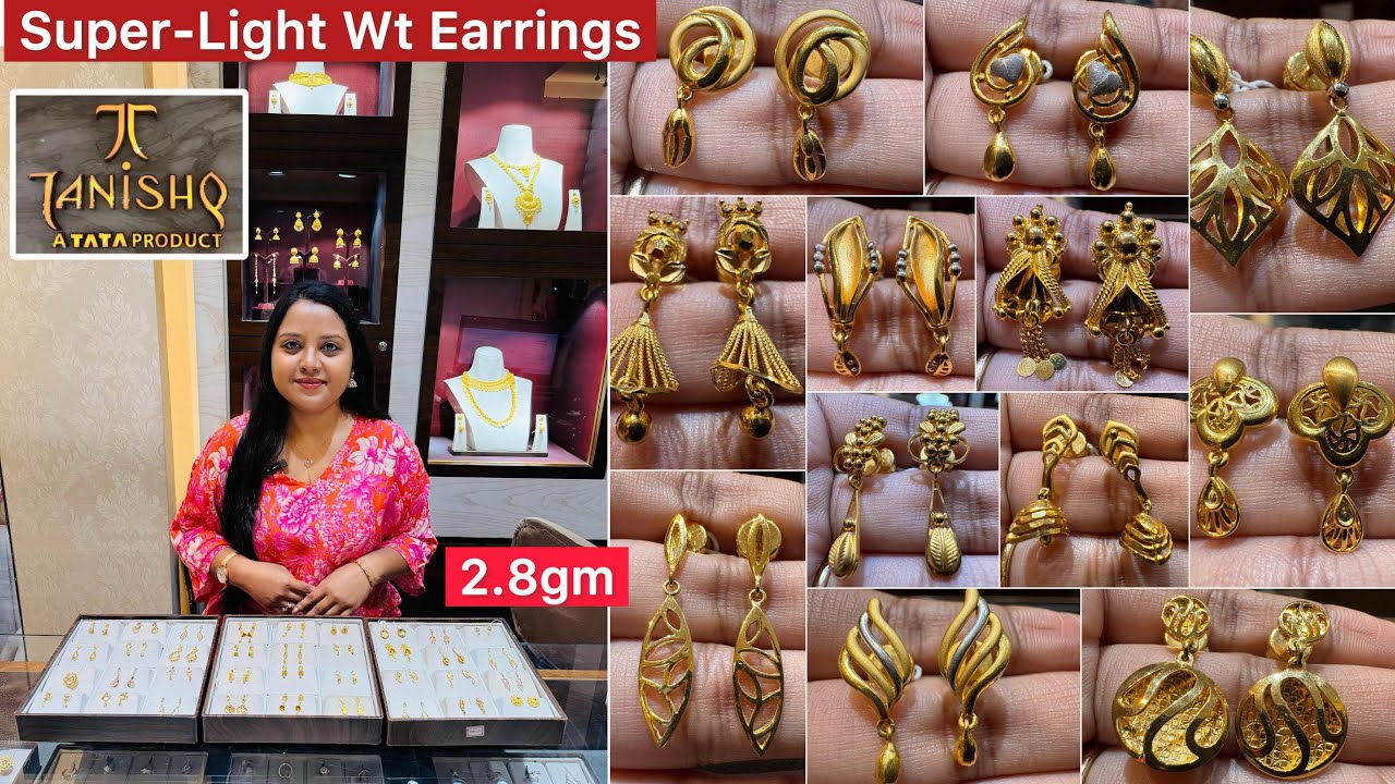 2.8gm😳Super-Light weight Stylish 22KT Gold earrings from Tanishq - New designs with all varieties