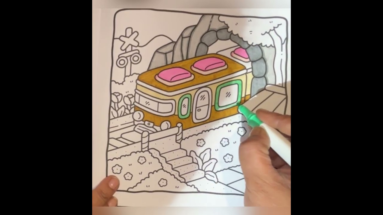Train colouring for relaxation & calmness (part 1) #colouringmellow #cocowyo #ohuhumarkers 