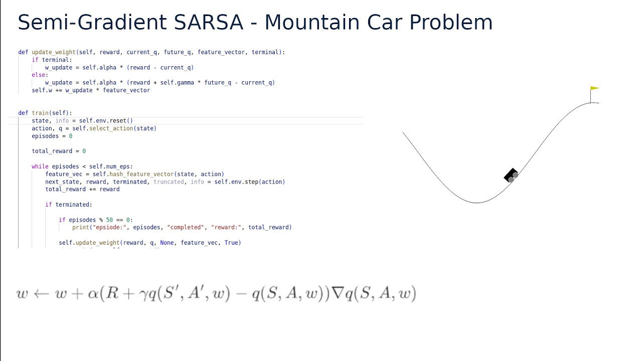 Reinforcement Learning 19 - Semi-Gradient SARSA
