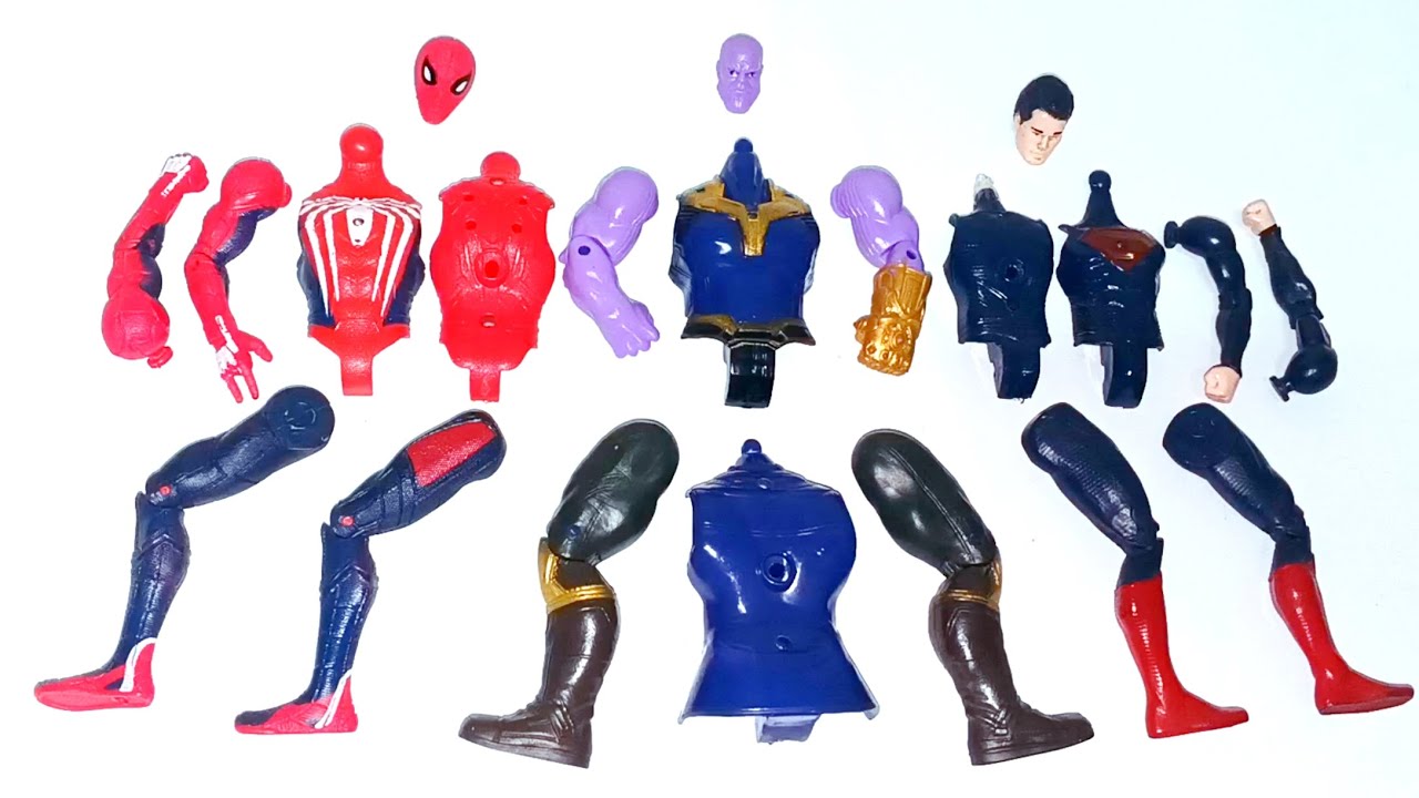 Фигурки Marvel Legends: Красный Человек-паук против Таноса против Супермена