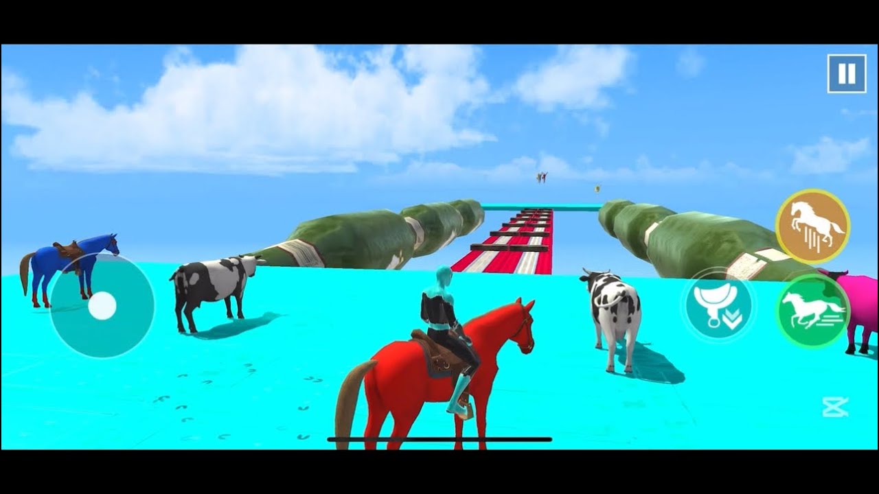 Long Slide Game with Blue Spiderman Blue Horse Buffalo Red Horse Cow Pink Cow and Batman Cow 