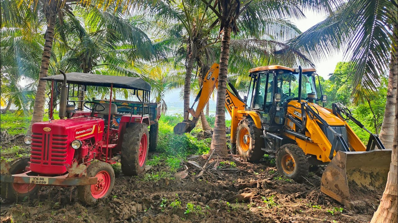 JCB 3dx goes to loading stone with Mahindra 415 di and Mahindra 575 di tractor stock full mud...