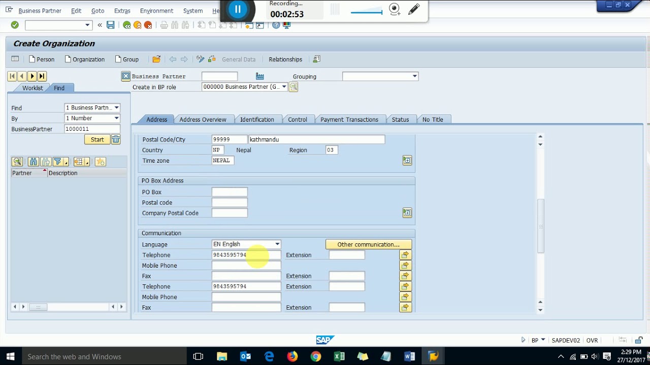 SAP  S/4 HANA Creating Business  Partner