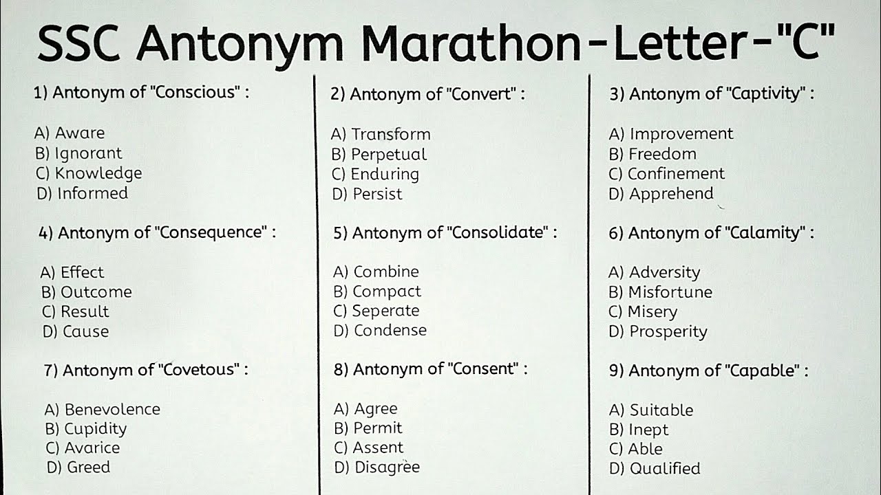 SSC-CGL-MTS Antonyms Marathon Course | Part 3 - Letter 