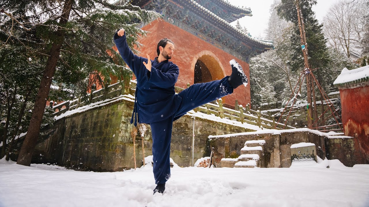 George does Wudang Tai Chi 33 in front of Temple