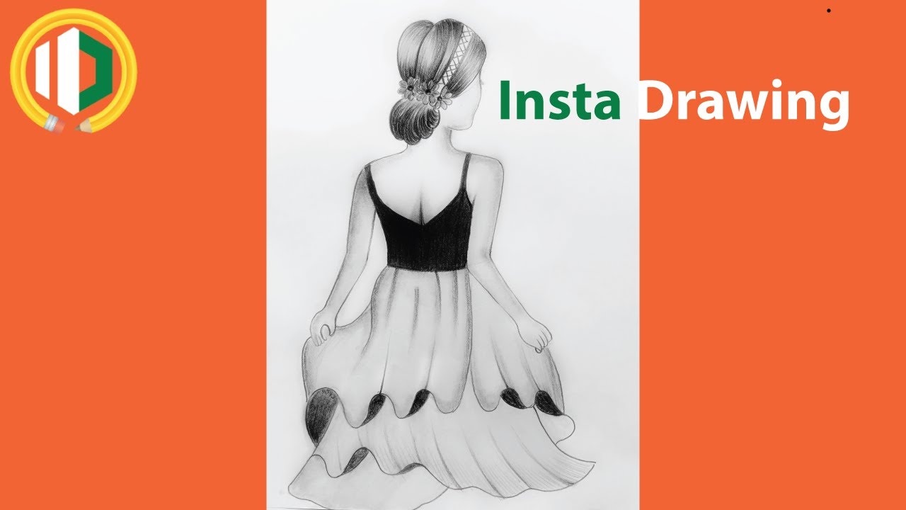 how to draw a girl with beautiful dress for beginners || Girl Drawing step by step || insta drawing