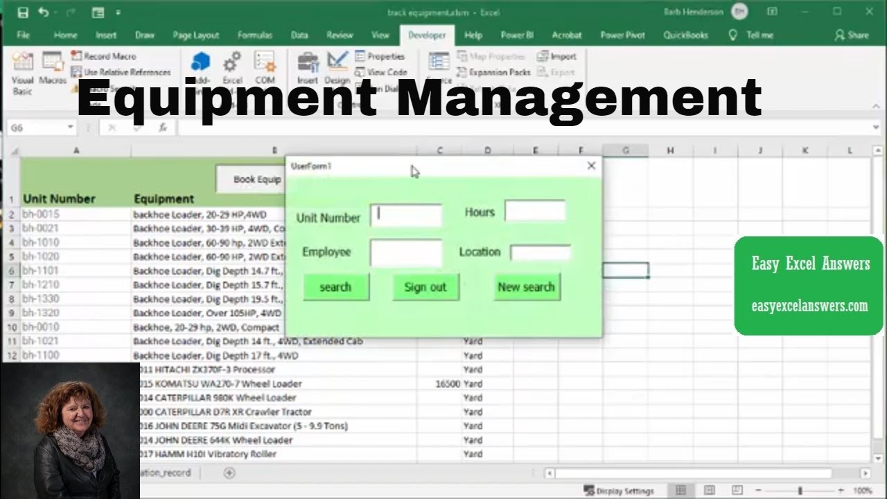 Equipment Management Sheet in Excel