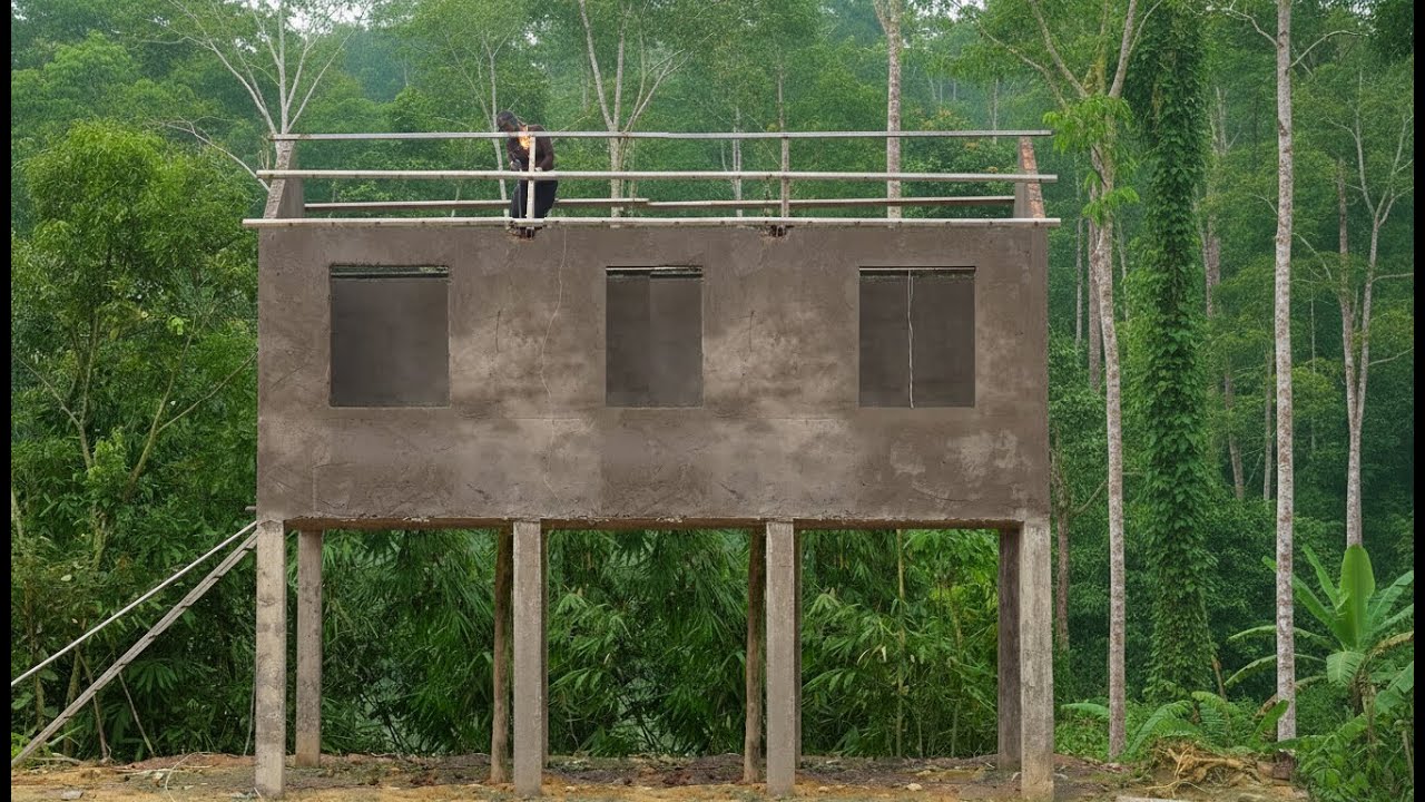 Plastering the house walls, welding the iron frame for the roof, and laying the roof tiles.
