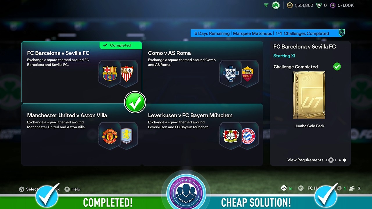 Главные матчи FC 26 - FC Барселона против Севильи FC SBC - Дешевое решение и советы