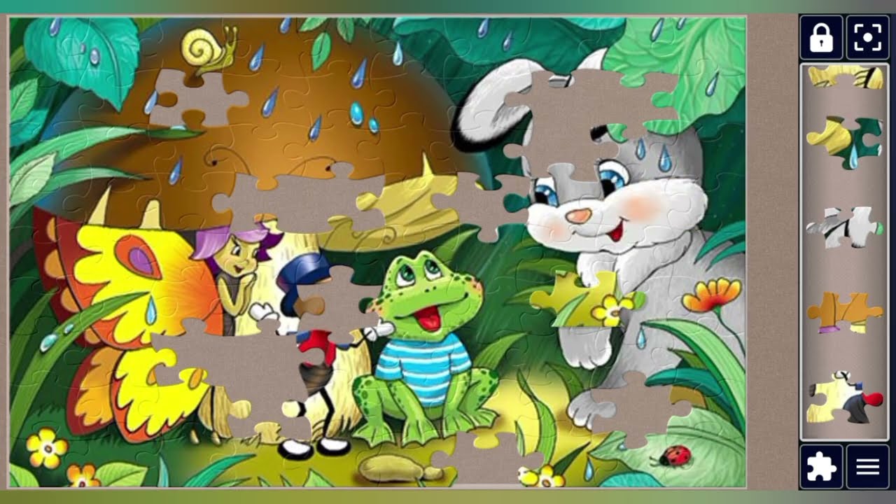 Rainy Adventure under Mashroom Umbrella☔🐰🐸🐜🦋🐌🍄‍🟫🧩//@jigsawart4512  