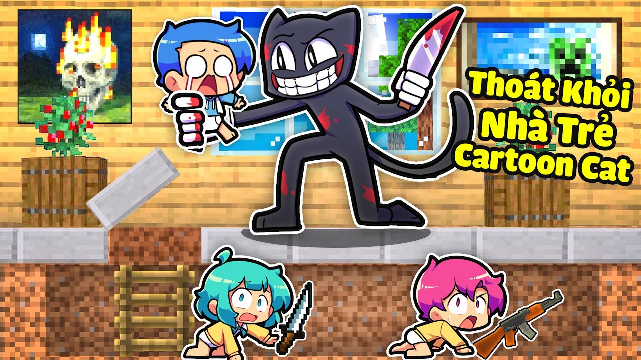 YUMMIE VÀ HIHA CÙNG TRỐN THOÁT KHỎI NHÀ TRẺ CARTOON CAT TRONG MINECRAFT * NHÀ TRẺ CARTOON CAT 😱😭