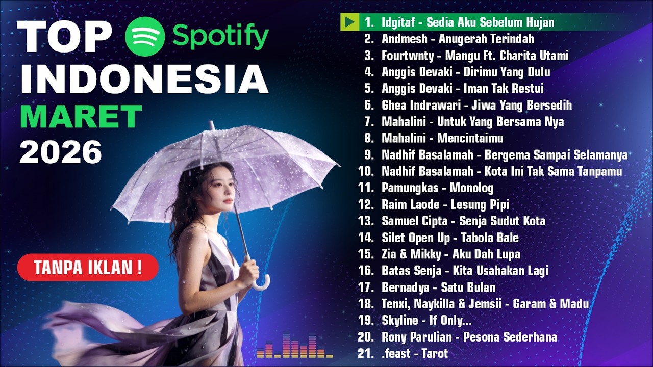Top Hits Spotify Indonesia Maret 2026 🎧 Lagu Indonesia Terpopuler Saat Ini (Tanpa Iklan)