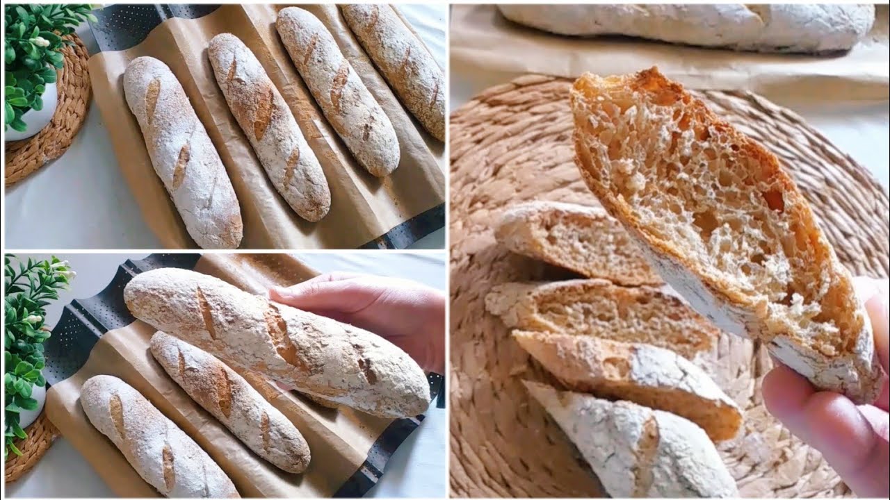 خبز الباڨيت بالقمح الكامل والخميرة الطبيعية مقرمش من برا وخفيف من داخل