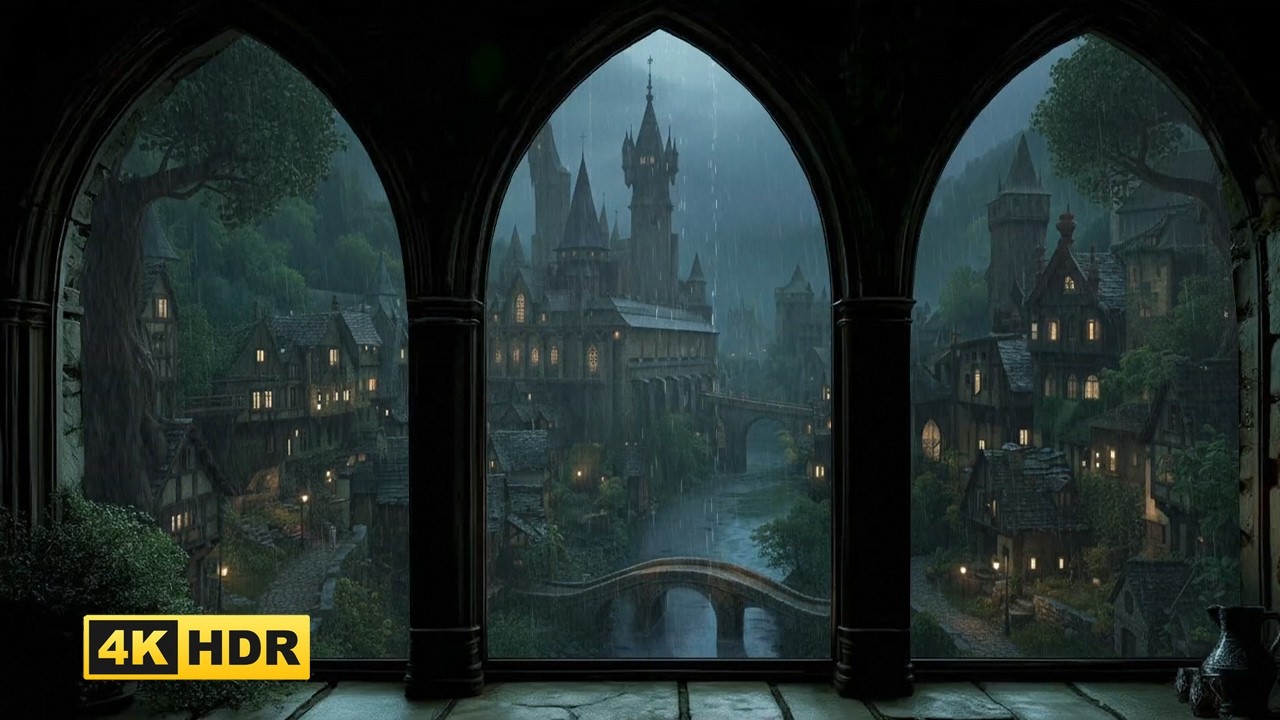 Harry Potter Hogwarts Rain Ambience🌧️4K Cozy Window for Sleep, Study & Relaxation (3 Hours Extended)