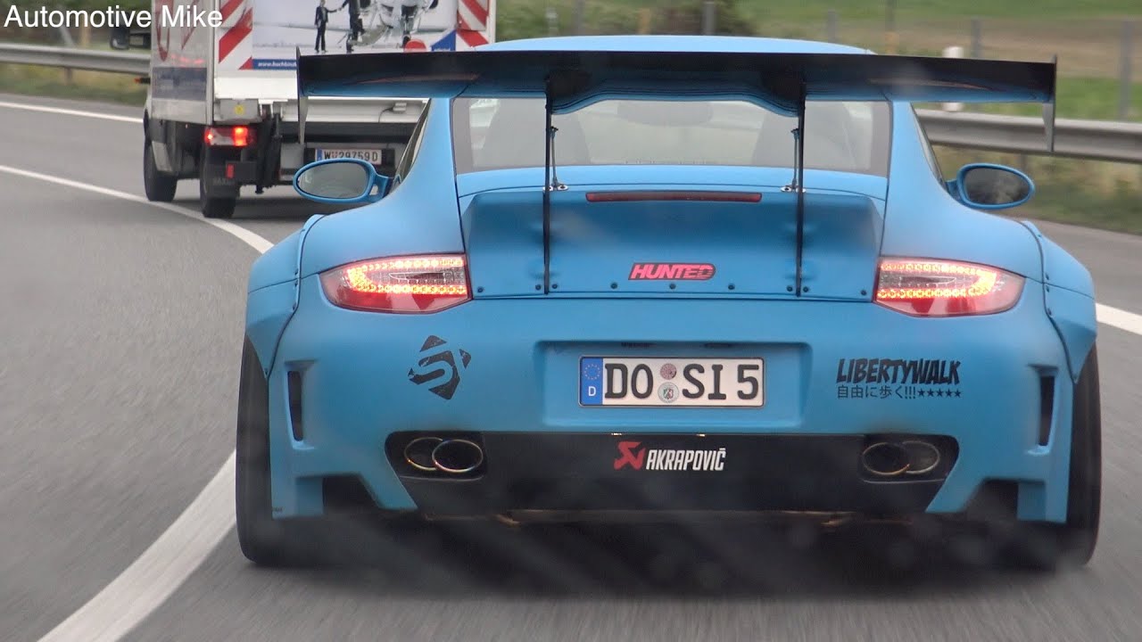Unique Liberty Walk Porsche 997 Turbo on the Autobahn
