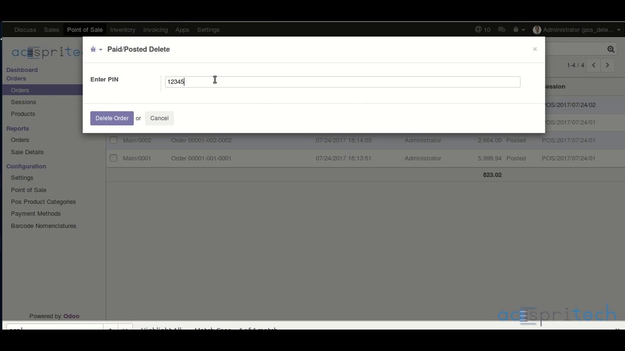 Odoo POS - Delete Paid/Posted Order