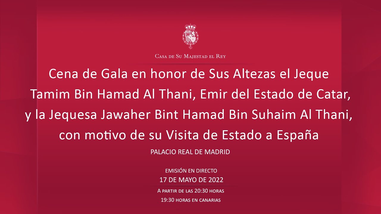 SS.MM. los Reyes ofrecen una cena de gala en honor de S.A. el emir del Estado de Catar
