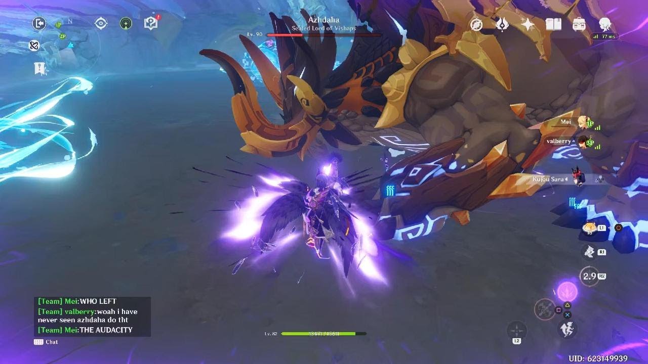Kujou Sara solo clutch in co-op Azhdaha