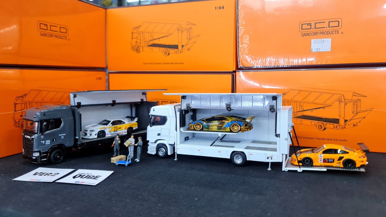 FirstLook GCD Scania S730 Double Deck Gull Wing Tow Truck BlackBird Grey and Porsche White 4K!
